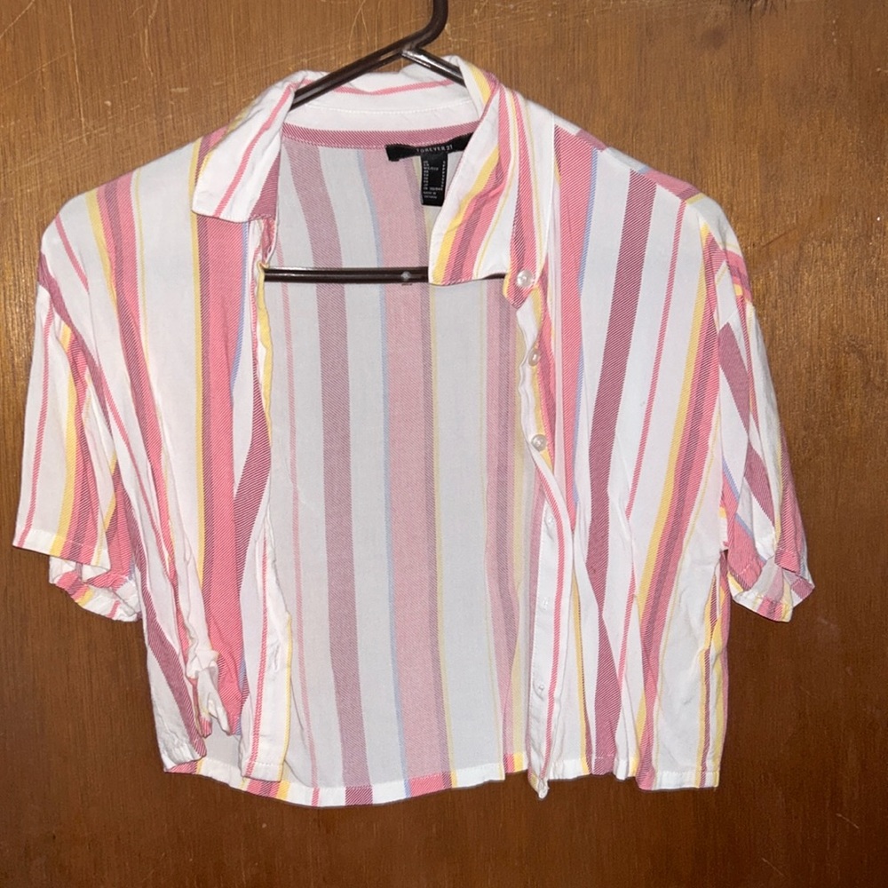 Forever 21 striped button down crop top